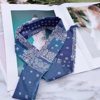 HKM-0860349 Geometric Pattern Scarf Bib for Medium to Large Dogs and Cats, Blue Cotton Polyester