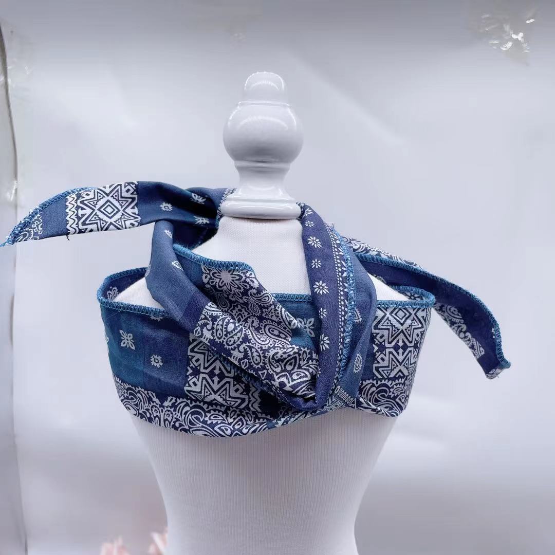 HKM-0860349 Geometric Pattern Scarf Bib for Medium to Large Dogs and Cats, Blue Cotton Polyester