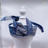 HKM-0860349 Geometric Pattern Scarf Bib for Medium to Large Dogs and Cats, Blue Cotton Polyester