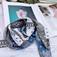 HKM-0860349 Geometric Pattern Scarf Bib for Medium to Large Dogs and Cats, Blue Cotton Polyester