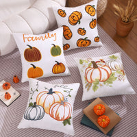 HKM-086035 Pumpkin Embroidered Lumbar Pillow Cover for Halloween Decor