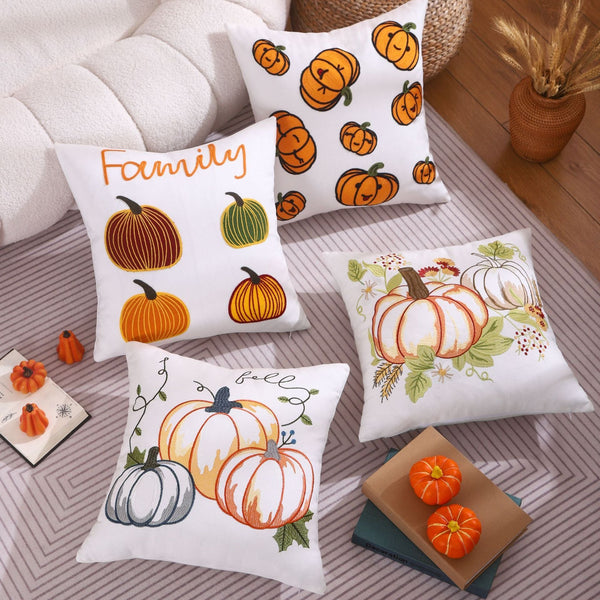 HKM-086035 Pumpkin Embroidered Lumbar Pillow Cover for Halloween Decor