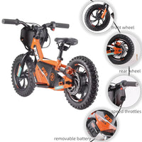 HKM-086163 16-Inch Electric Balance Bike for Kids with Steel Fork, 350W Motor, Disc Brake, and Aluminum Frame