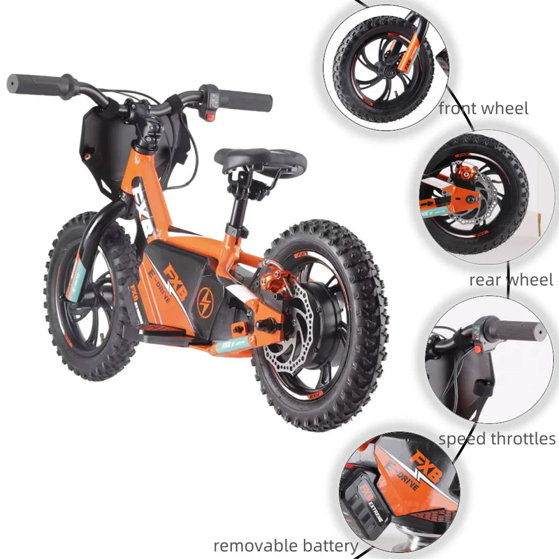 HKM-086163 16-Inch Electric Balance Bike for Kids with Steel Fork, 350W Motor, Disc Brake, and Aluminum Frame