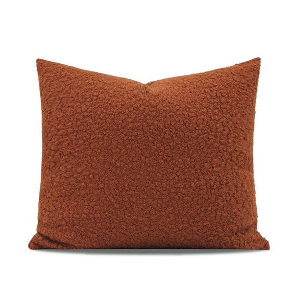HKM-086291 Nordic Caramel Orange Faux Wool Roll Cushion - Modern Square Throw Pillow