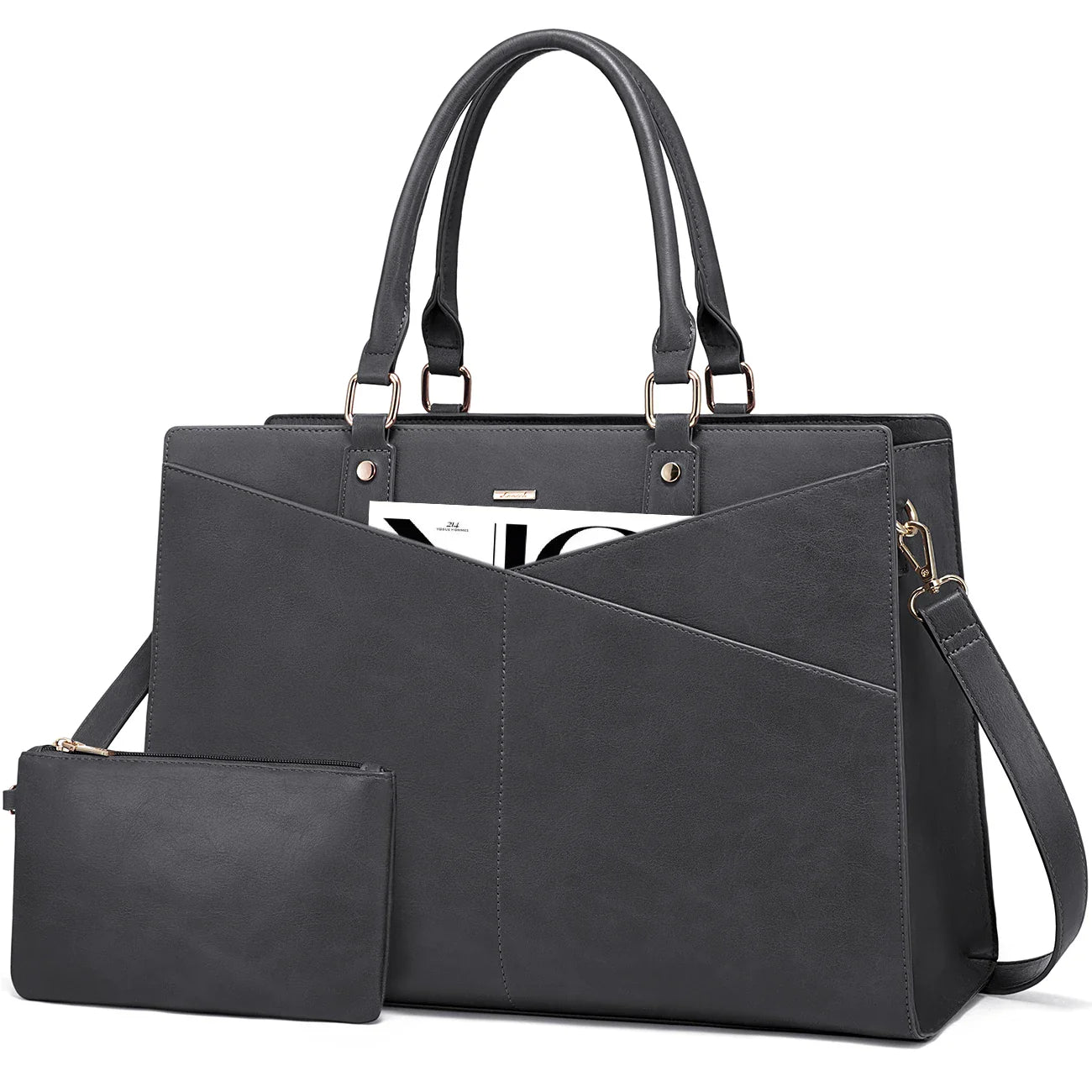 HKM-086291 Stylish 15.6 Inch Laptop Tote Bag for Women - PU Leather Work and Travel Shoulder Bag