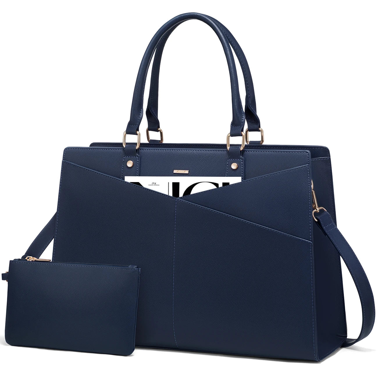 HKM-086291 Stylish 15.6 Inch Laptop Tote Bag for Women - PU Leather Work and Travel Shoulder Bag