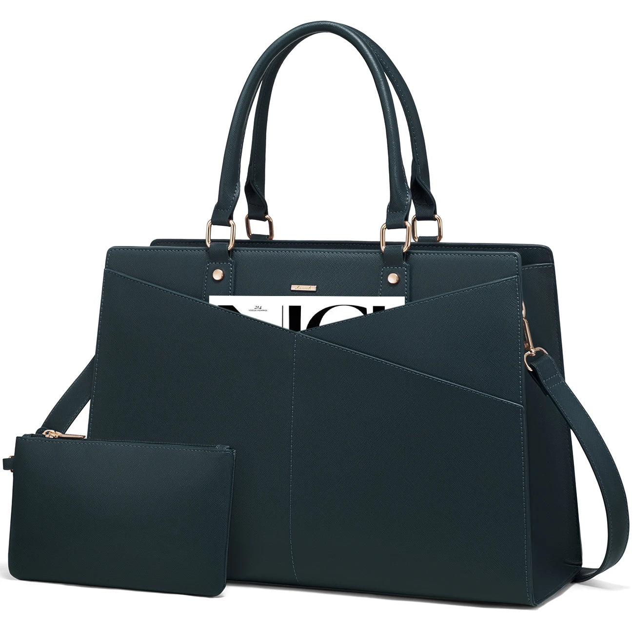 HKM-086291 Stylish 15.6 Inch Laptop Tote Bag for Women - PU Leather Work and Travel Shoulder Bag