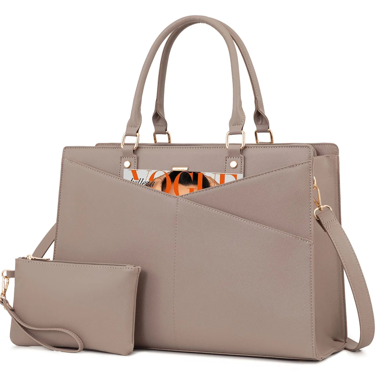 HKM-086291 Stylish 15.6 Inch Laptop Tote Bag for Women - PU Leather Work and Travel Shoulder Bag