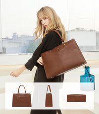 HKM-086291 Stylish 15.6 Inch Laptop Tote Bag for Women - PU Leather Work and Travel Shoulder Bag