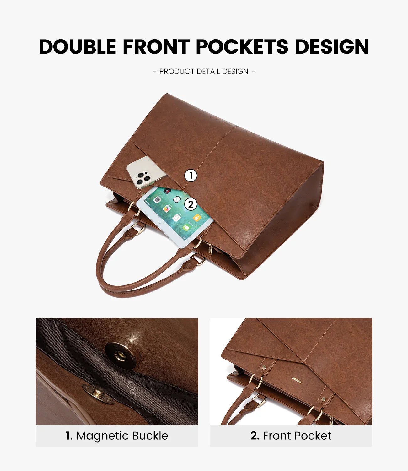 HKM-086291 Stylish 15.6 Inch Laptop Tote Bag for Women - PU Leather Work and Travel Shoulder Bag