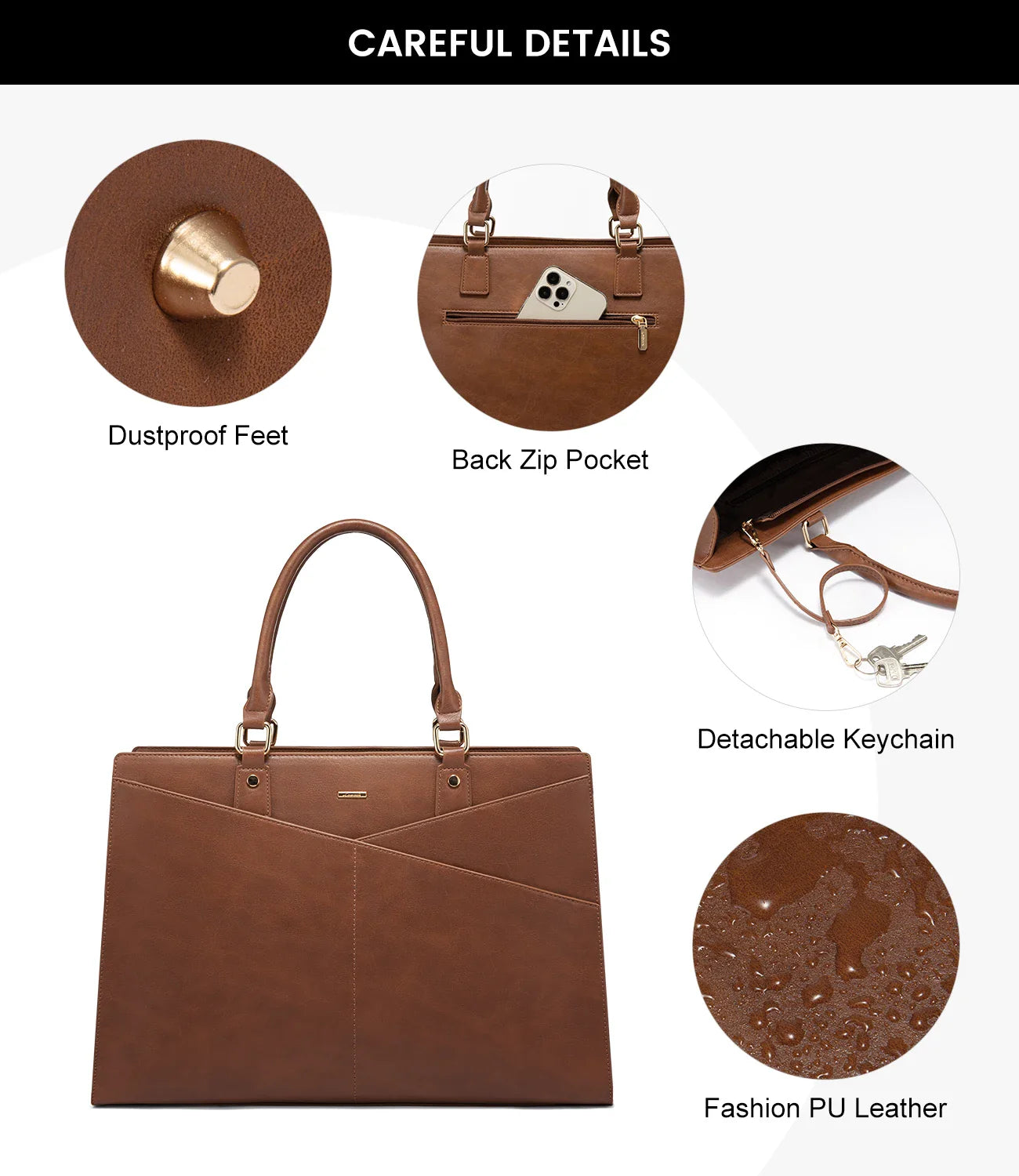 HKM-086291 Stylish 15.6 Inch Laptop Tote Bag for Women - PU Leather Work and Travel Shoulder Bag