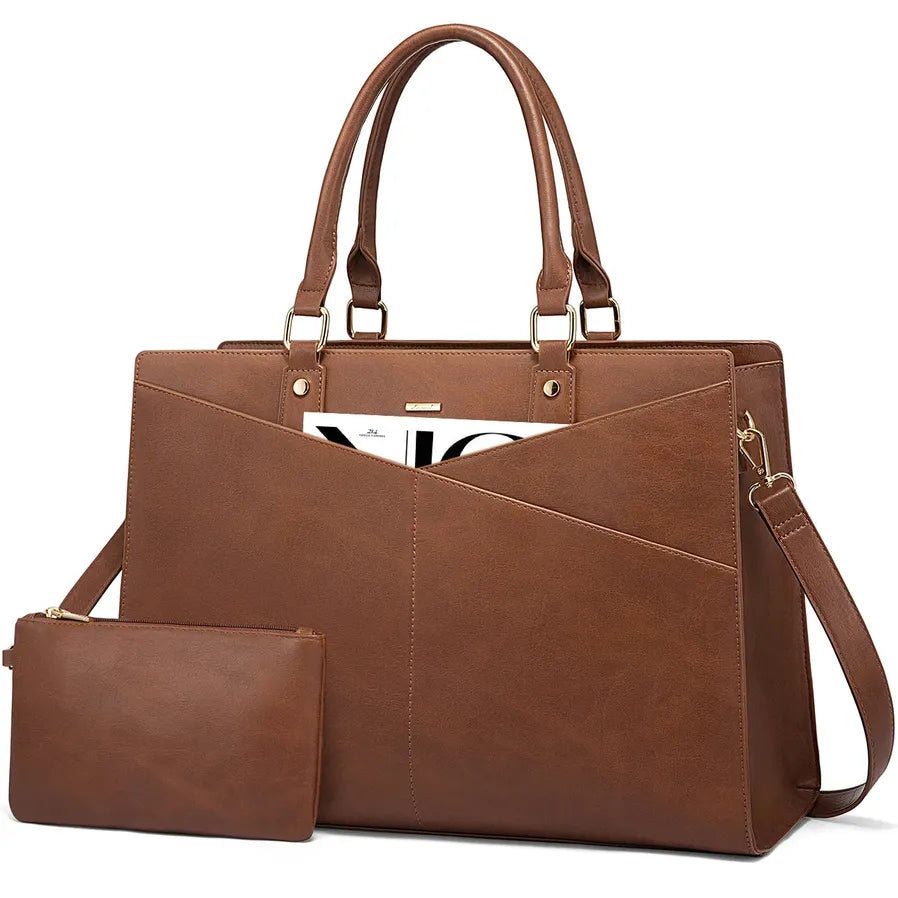 HKM-086291 Stylish 15.6 Inch Laptop Tote Bag for Women - PU Leather Work and Travel Shoulder Bag
