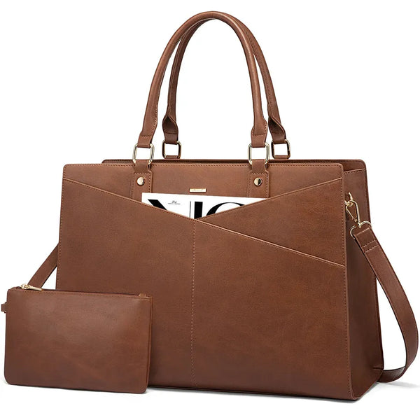 HKM-086291 Stylish 15.6 Inch Laptop Tote Bag for Women - PU Leather Work and Travel Shoulder Bag