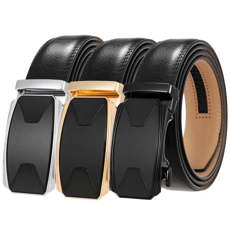 HKM-086611 Automatic Buckle Leather Belt with Simple Alloy Buckle for Men