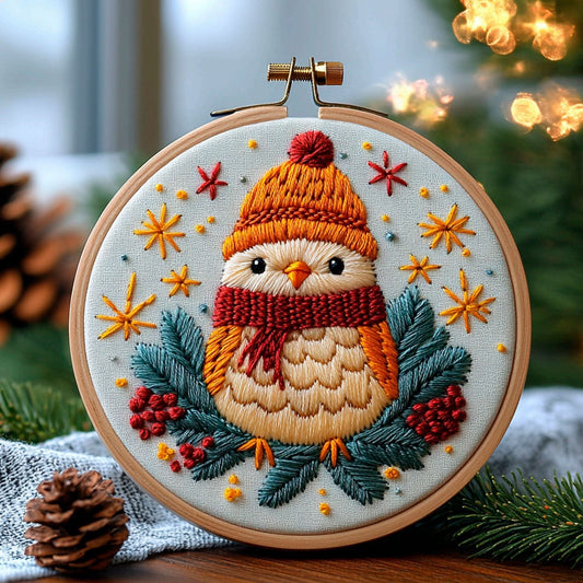 HKM-086739 Christmas Winter Landscape Bird Embroidery DIY Kit with Cotton and Linen Materials