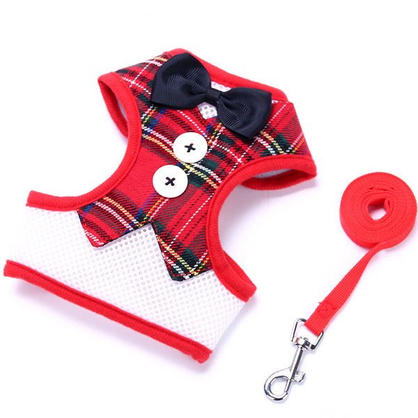 HKM-0867773 Teddy Vest-Style Bow Evening Dress with Chest Strap for Small Dogs