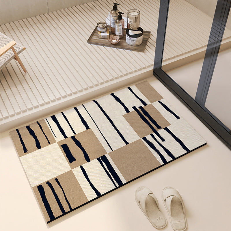 HKM-086803 Diatomaceous Earth Non-Slip Bathroom Mat - Hydrophilic, Geometric Design, Square Shape in Various Sizes