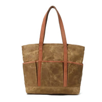 HKM-086803 Vintage Waxed Canvas Large Capacity Shoulder Bag with Leather Accents