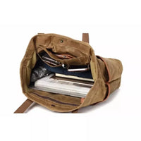 HKM-086803 Vintage Waxed Canvas Large Capacity Shoulder Bag with Leather Accents