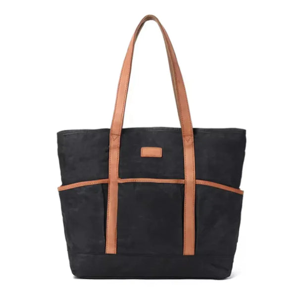 HKM-086803 Vintage Waxed Canvas Large Capacity Shoulder Bag with Leather Accents