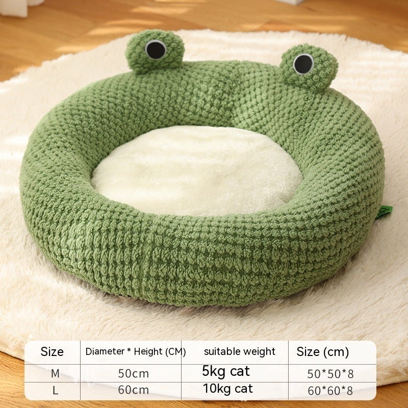 HKM-0868541 Plush Cartoon Frog Pet Nest for Small Dogs and Cats, Warm and Cozy Sleep Mat