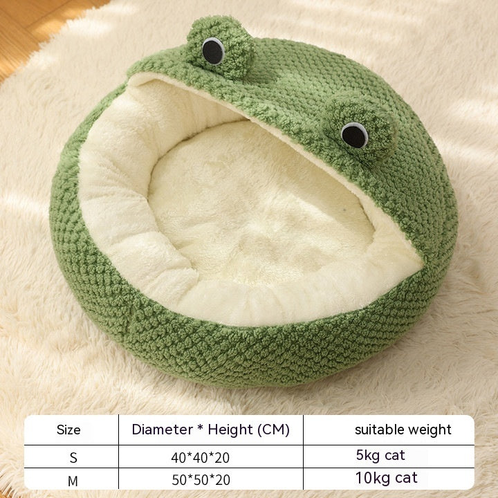 HKM-0868541 Plush Cartoon Frog Pet Nest for Small Dogs and Cats, Warm and Cozy Sleep Mat