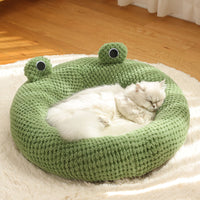 HKM-0868541 Plush Cartoon Frog Pet Nest for Small Dogs and Cats, Warm and Cozy Sleep Mat