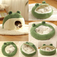 HKM-0868541 Plush Cartoon Frog Pet Nest for Small Dogs and Cats, Warm and Cozy Sleep Mat