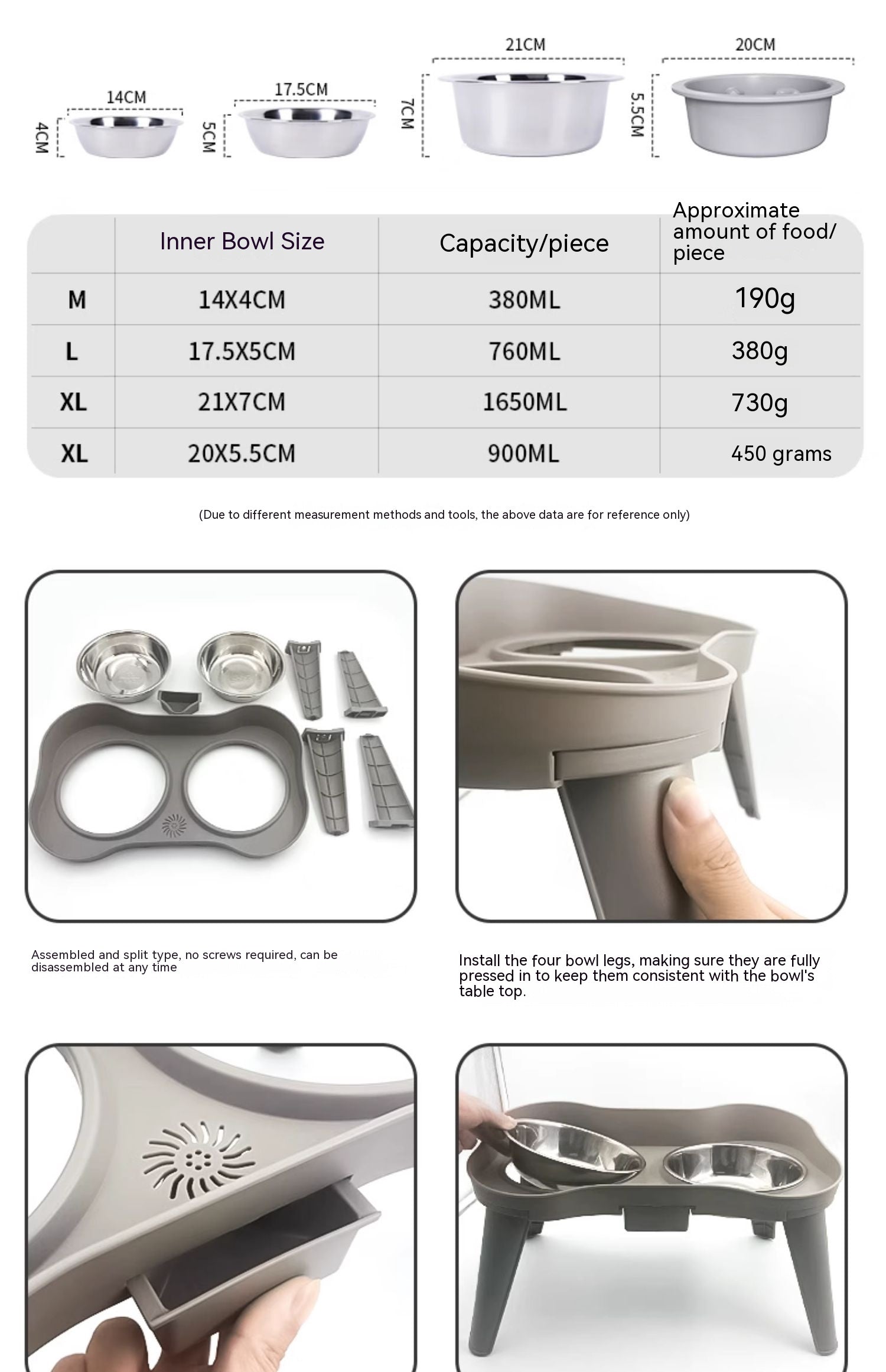 HKM-0868669 Cervical Support Leak-Proof Double Bowl for Cats and Dogs - Available in Multiple Sizes