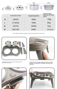 HKM-0868669 Cervical Support Leak-Proof Double Bowl for Cats and Dogs - Available in Multiple Sizes