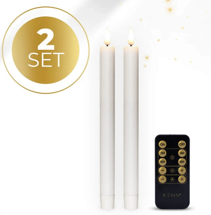 HKM-086867 Elegant White 3D Flame LED Taper Candle - 2.2cm Diameter, 24cm Height