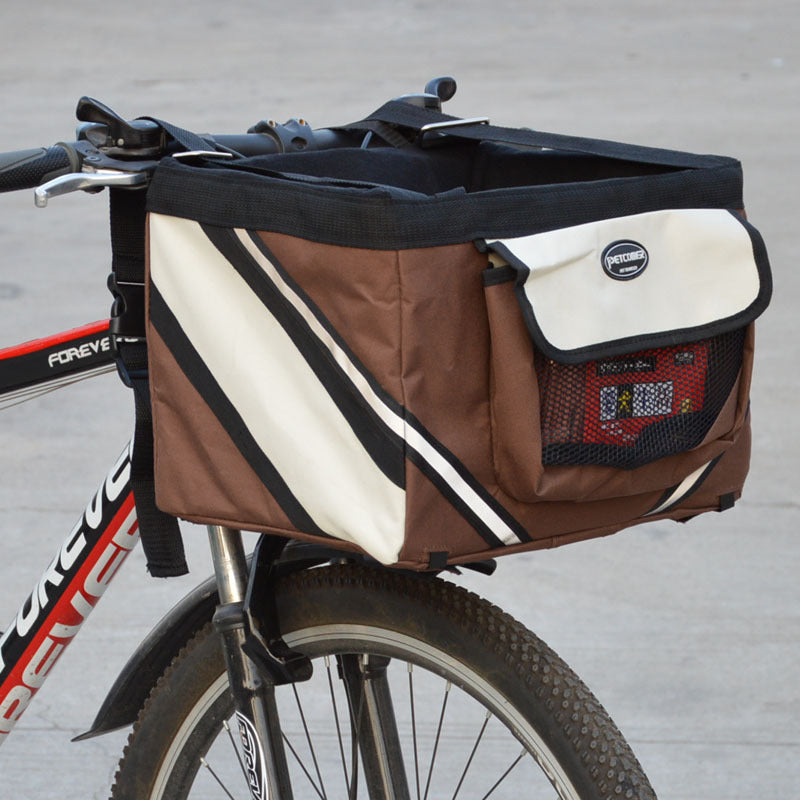 HKM-0870717 Pet Bicycle Carrier Bag for Small Dogs and Cats - Removable Front Basket with Safety Hook, Reflective Strips, and Mesh Pockets