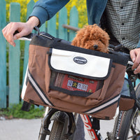 HKM-0870717 Pet Bicycle Carrier Bag for Small Dogs and Cats - Removable Front Basket with Safety Hook, Reflective Strips, and Mesh Pockets