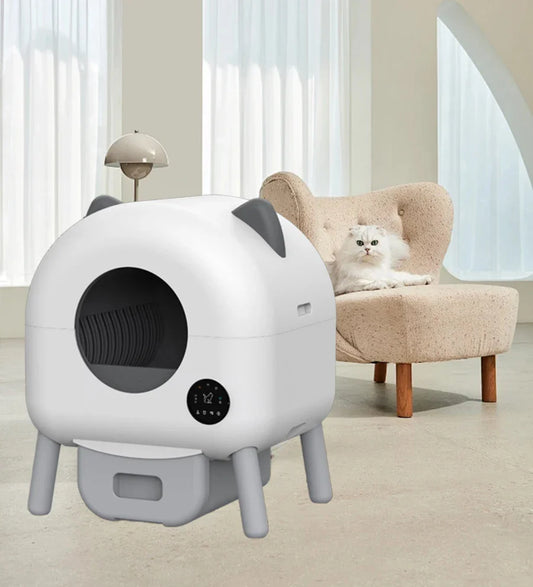 HKM-087187 Smart Self-Cleaning Cat Litter Box with WiFi Odor Control - 76L Capacity, Round Design