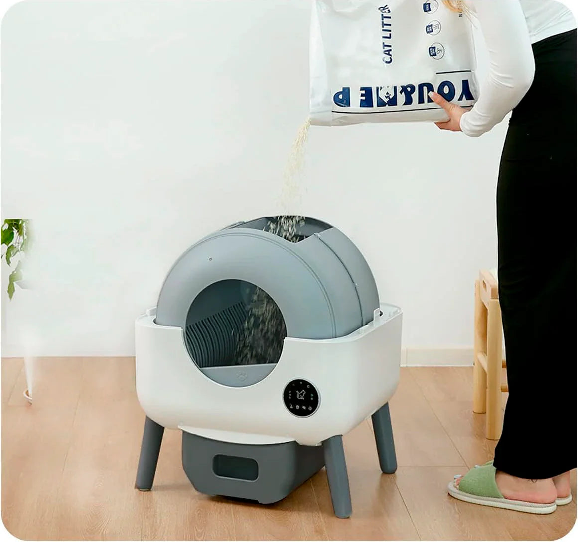 HKM-087187 Smart Self-Cleaning Cat Litter Box with WiFi Odor Control - 76L Capacity, Round Design