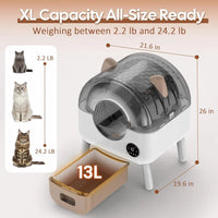HKM-087187 Smart Self-Cleaning Cat Litter Box with WiFi Odor Control - 76L Capacity, Round Design