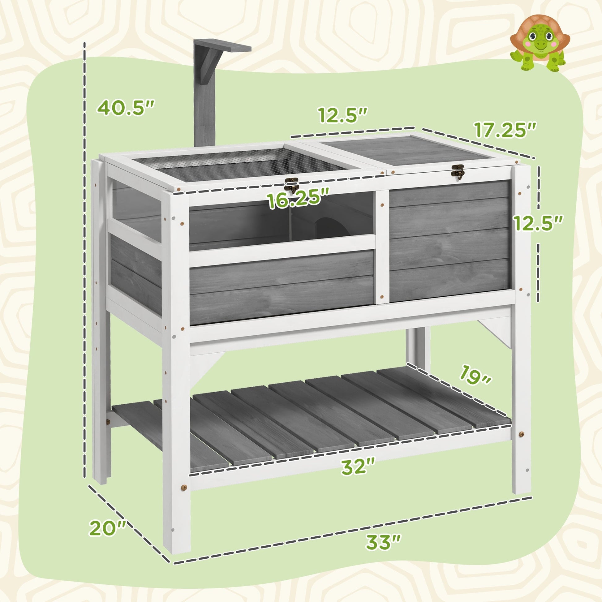 HKM-0872125 Light Gray Tortoise Habitat with Storage Shelf and Weather Protection for Indoor Use