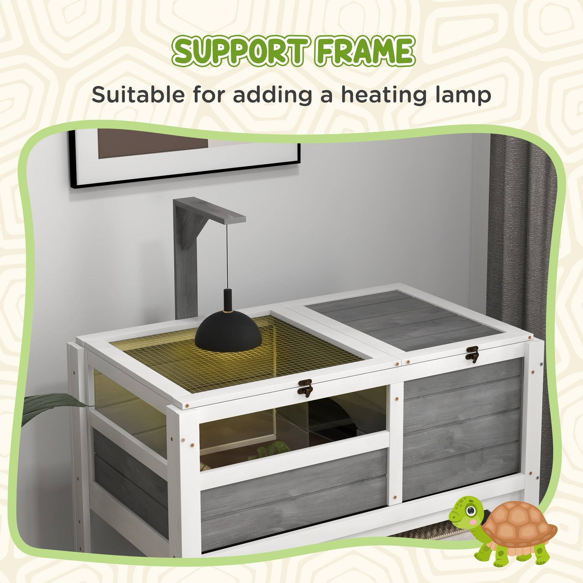 HKM-0872125 Light Gray Tortoise Habitat with Storage Shelf and Weather Protection for Indoor Use