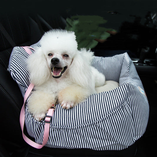 HKM-0873277 Blue Striped Denim Canvas Dog Travel Kennel - 55x50x30cm
