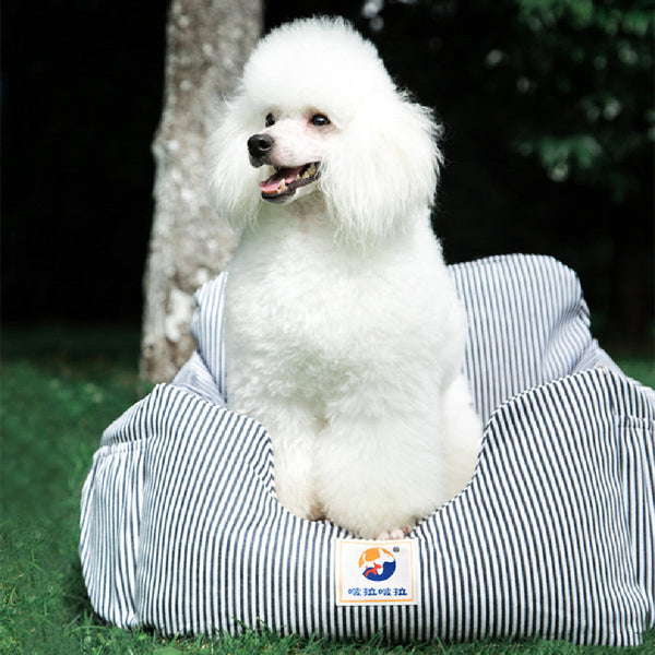 HKM-0873277 Blue Striped Denim Canvas Dog Travel Kennel - 55x50x30cm
