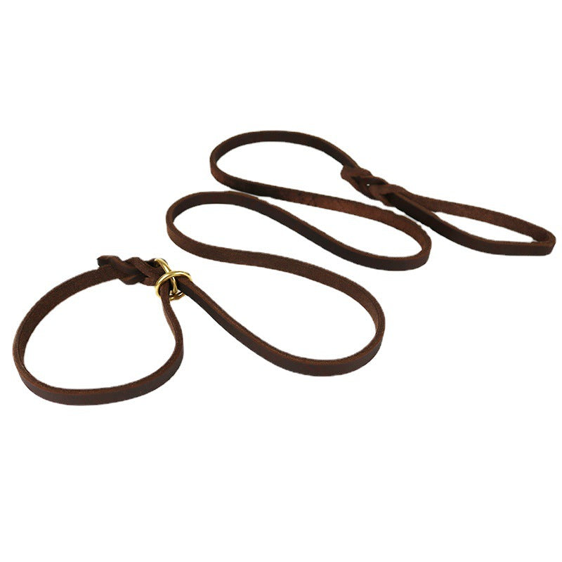 HKM-0874045 Leather Handheld Training Leash for Pets - Dark Brown and Black Options