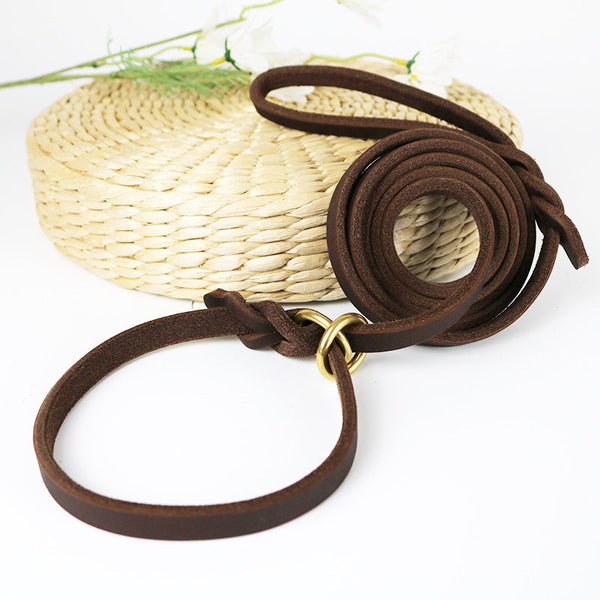 HKM-0874045 Leather Handheld Training Leash for Pets - Dark Brown and Black Options