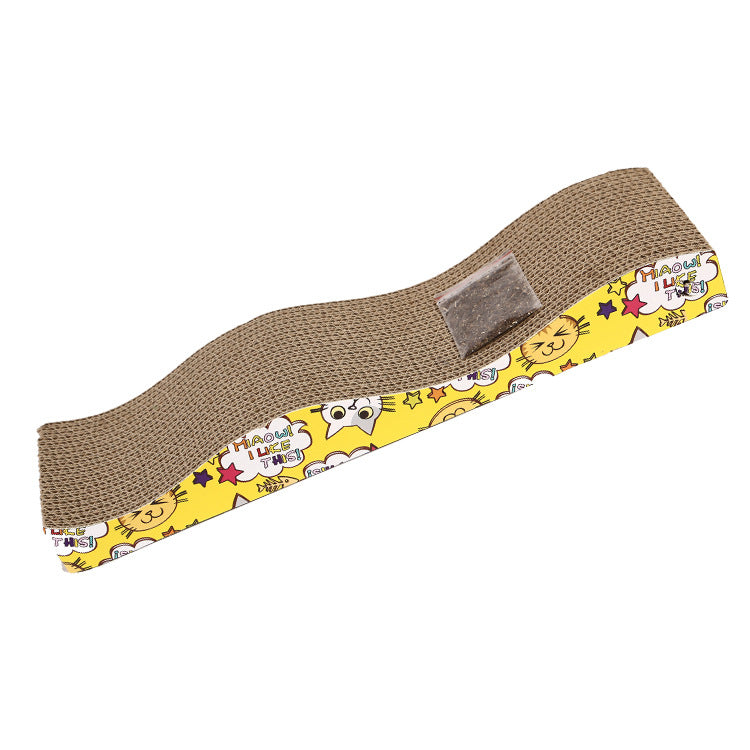 HKM-0874429 Wave-Shaped Corrugated Paper Cat Scratcher - Earthy Brown, 45x12.5x5cm