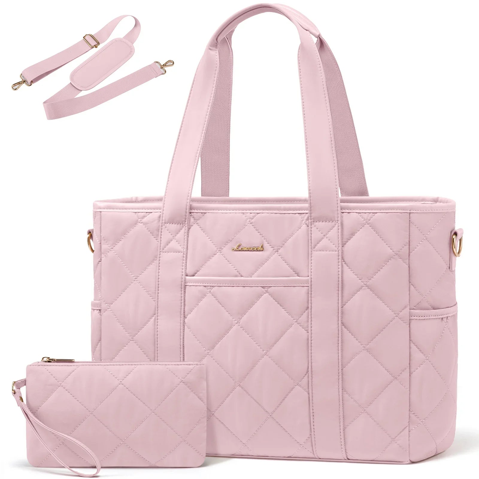 HKM-087443 Soft Quilted Nylon Laptop Tote Handbag for 15.6-17 Inch Computers, Lightweight Puffer Shoulder Bag for Women