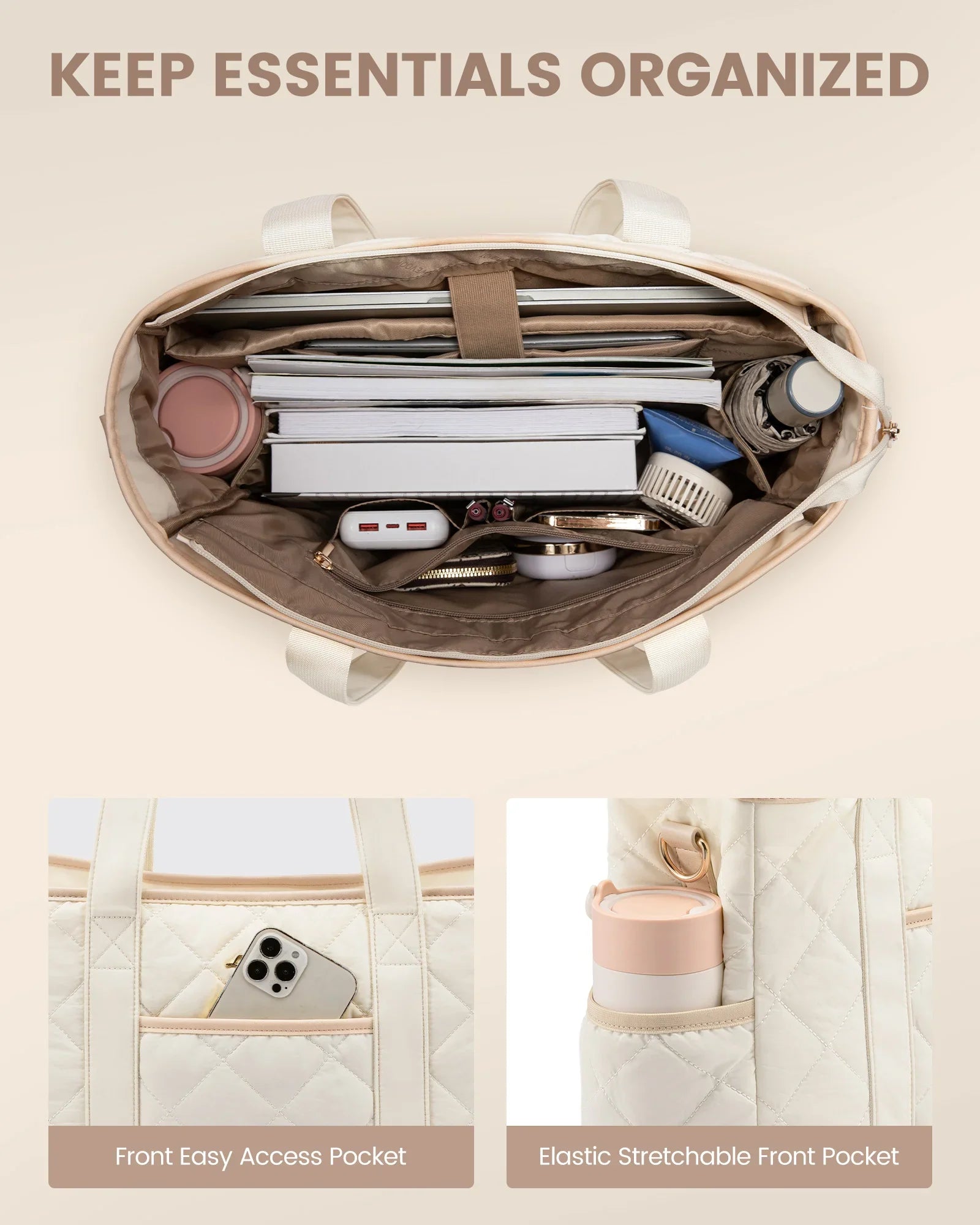 HKM-087443 Soft Quilted Nylon Laptop Tote Handbag for 15.6-17 Inch Computers, Lightweight Puffer Shoulder Bag for Women