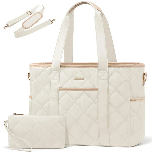 HKM-087443 Soft Quilted Nylon Laptop Tote Handbag for 15.6-17 Inch Computers, Lightweight Puffer Shoulder Bag for Women