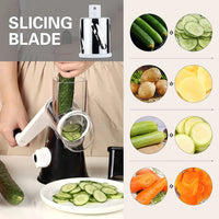 HKM-087635 Manual Stainless Steel Rotary Cheese Grater with 3 Blades and Cleaning Brush for Vegetables and Potatoes