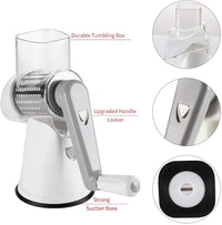 HKM-087635 Manual Stainless Steel Rotary Cheese Grater with 3 Blades and Cleaning Brush for Vegetables and Potatoes