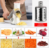 HKM-087635 Manual Stainless Steel Rotary Cheese Grater with 3 Blades and Cleaning Brush for Vegetables and Potatoes